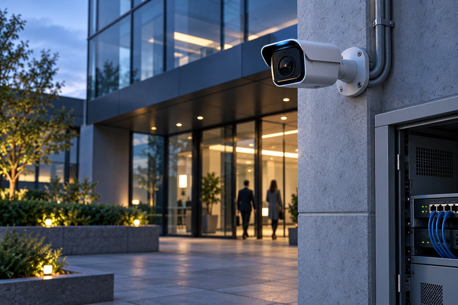Concept illustration of a commercial security camera installation