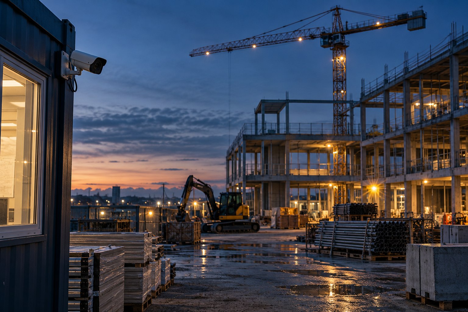 Concept illustration of a construction site and security camera